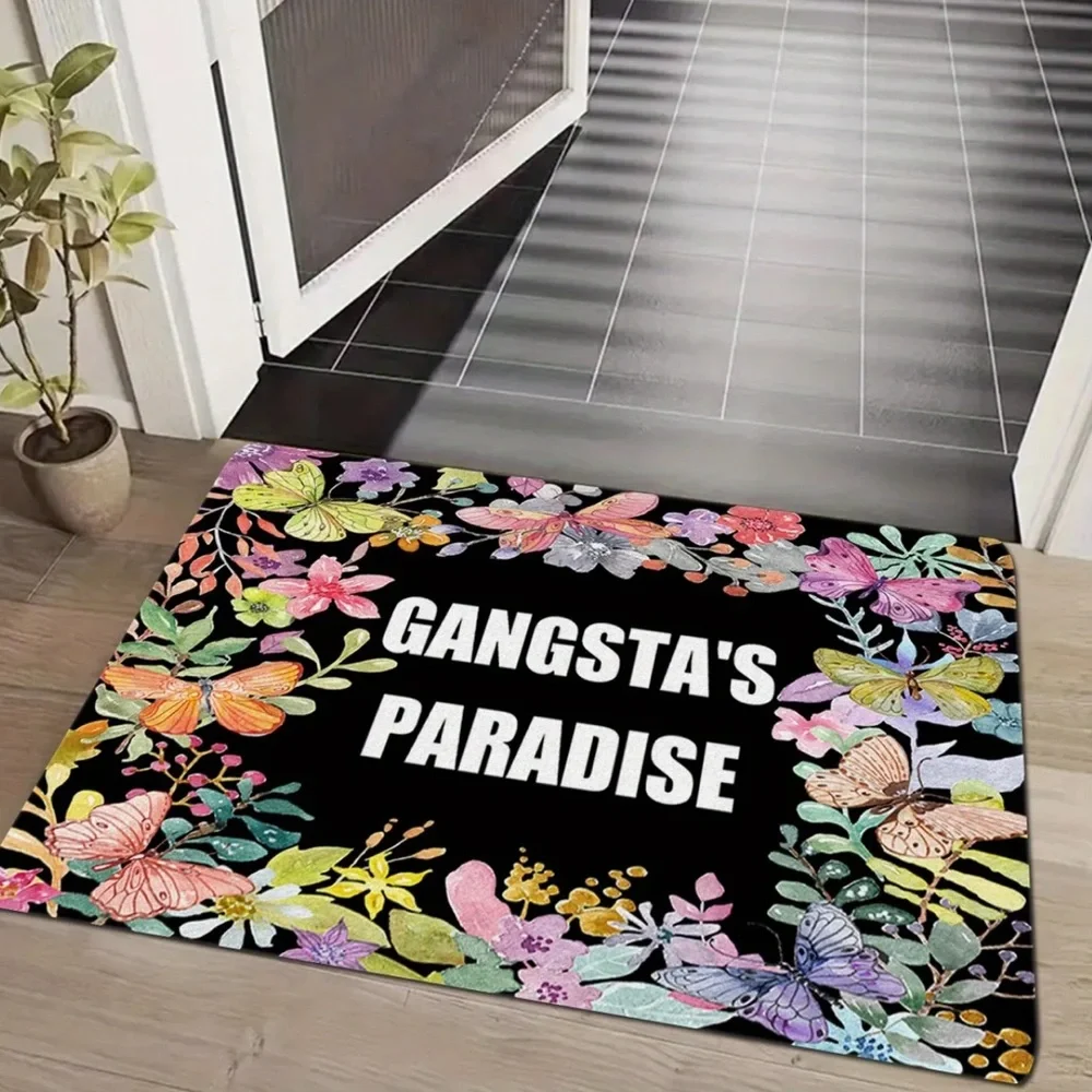 Floral Black Door Mat